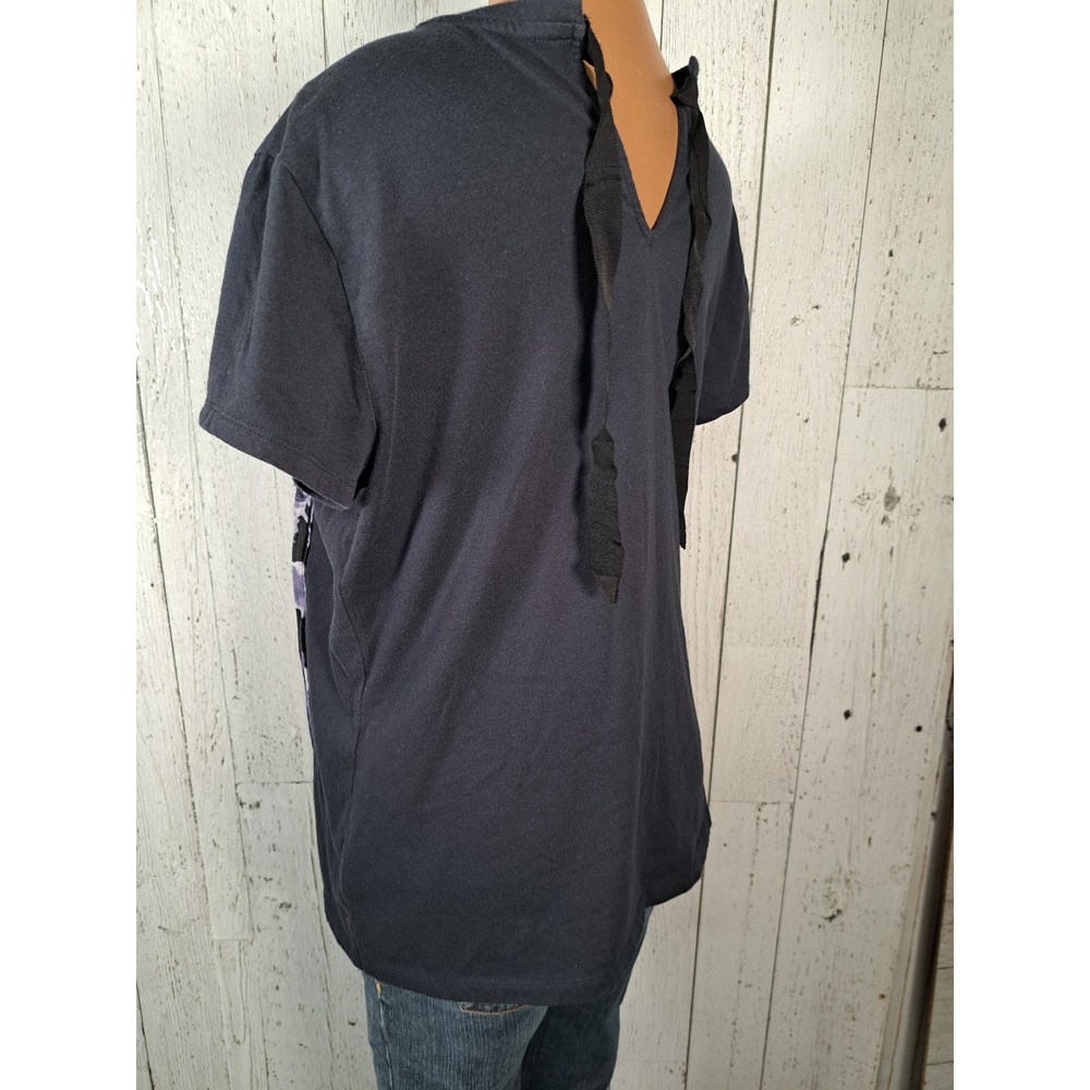 Simply Vera Vera Wang Navy Floral Pleated Front Tie Back Top Womens Medium - Picture 4 of 8